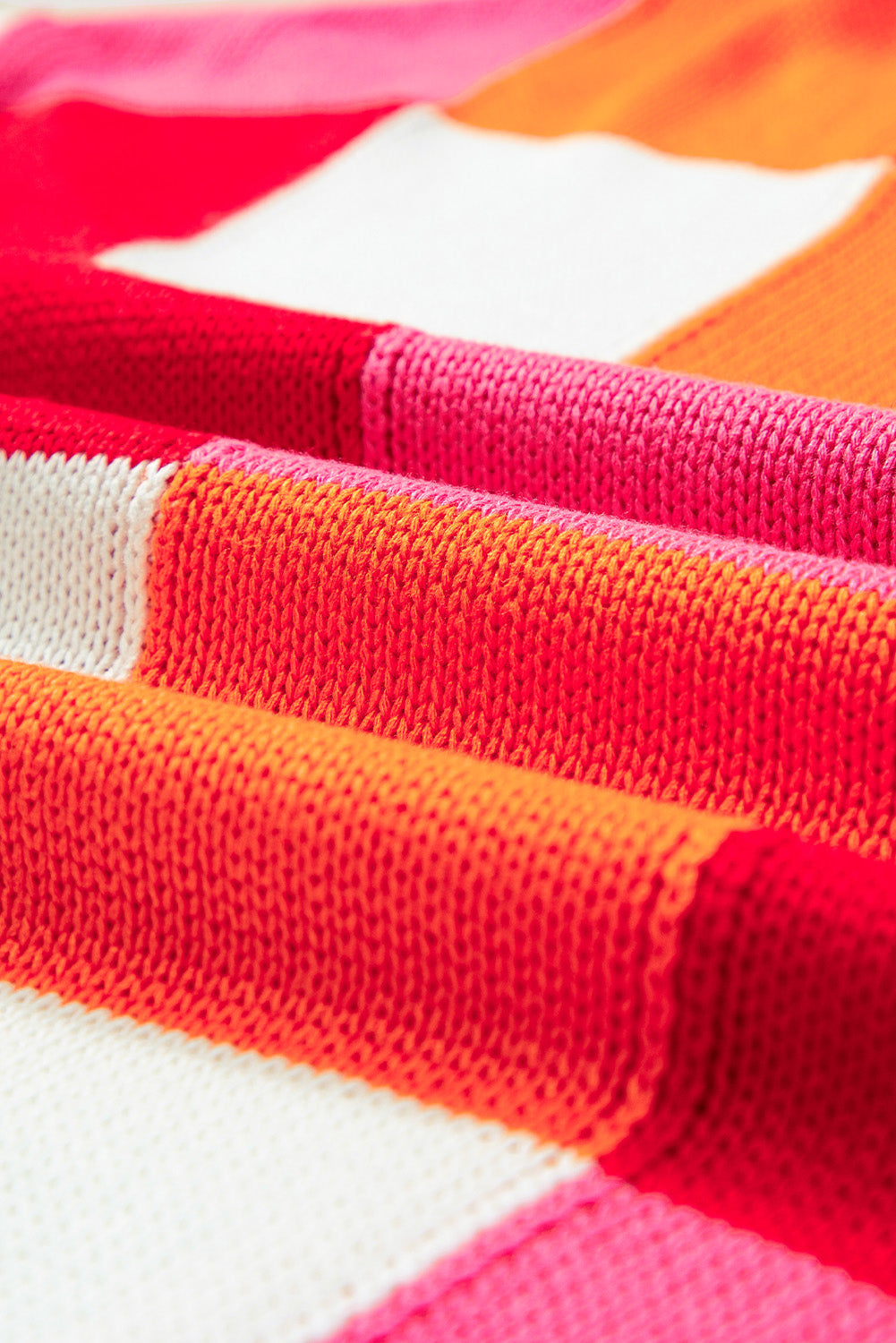 Fiery Red Checkered Color Block Cap Sleeve Knitted Top