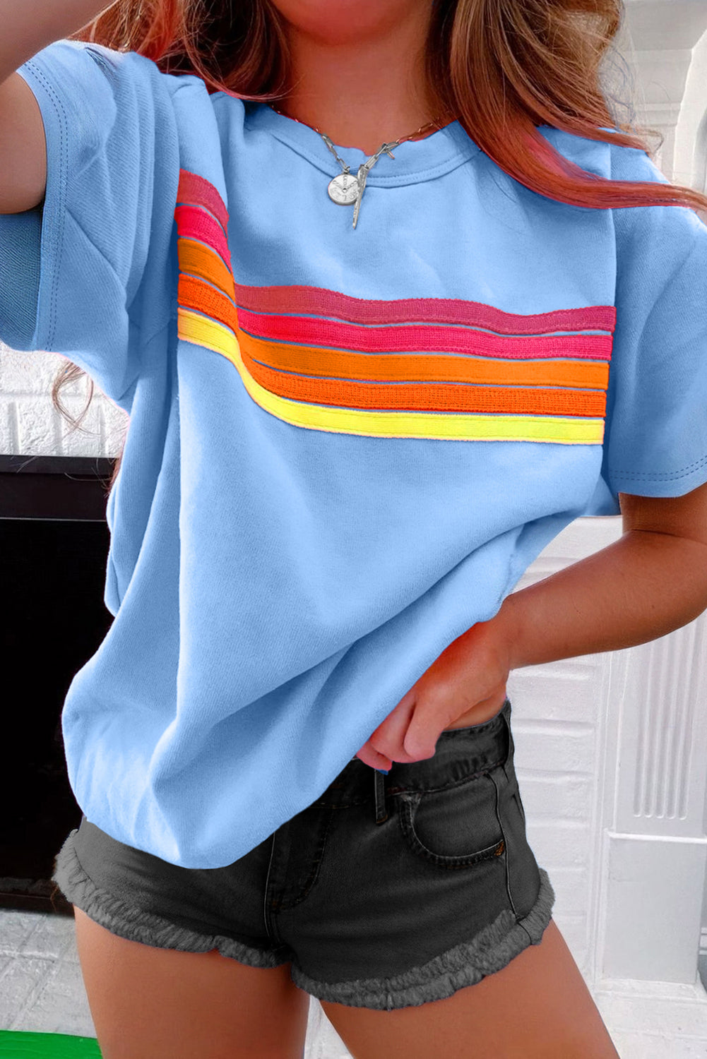 Bonbon Colorful Striped Casual Tee