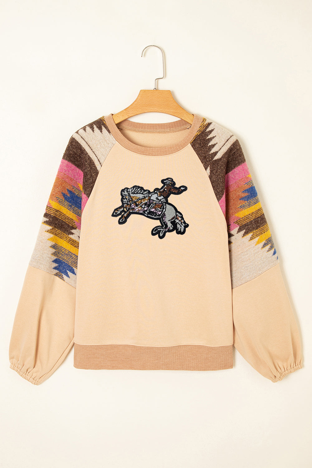 Light French Beige Sequined Rodeo Graphic Fashion Sweatshirt