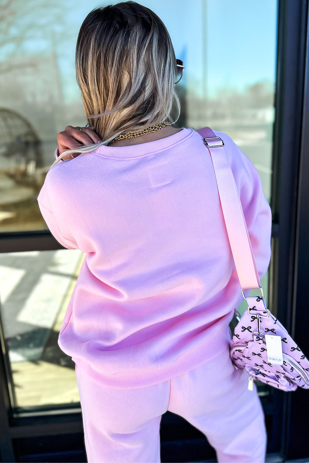 Conjunto de pantalones casuales con estampado de corazones de chenilla de Phalaenopsis