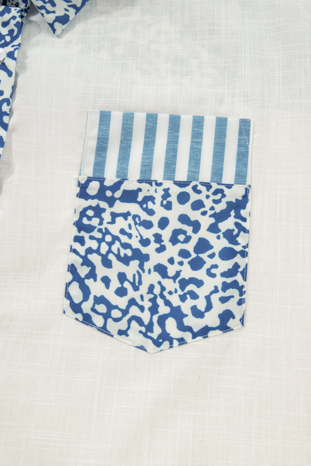 Chemise décontractée à rayures léopard bleu ciel et patchwork