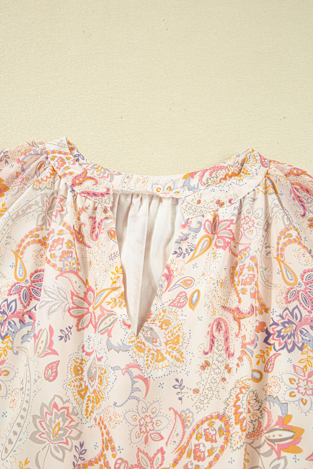 Golden Apricot Boho Floral Print V Neck Long Sleeve Blouse