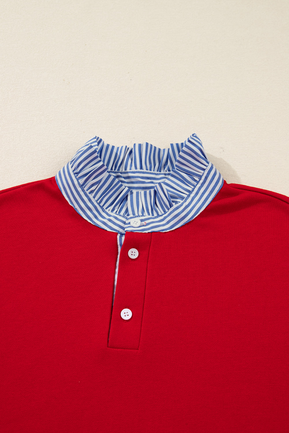 Racing Red Striped Collar Knot Sleeve Sweatshirt and Shorts Set