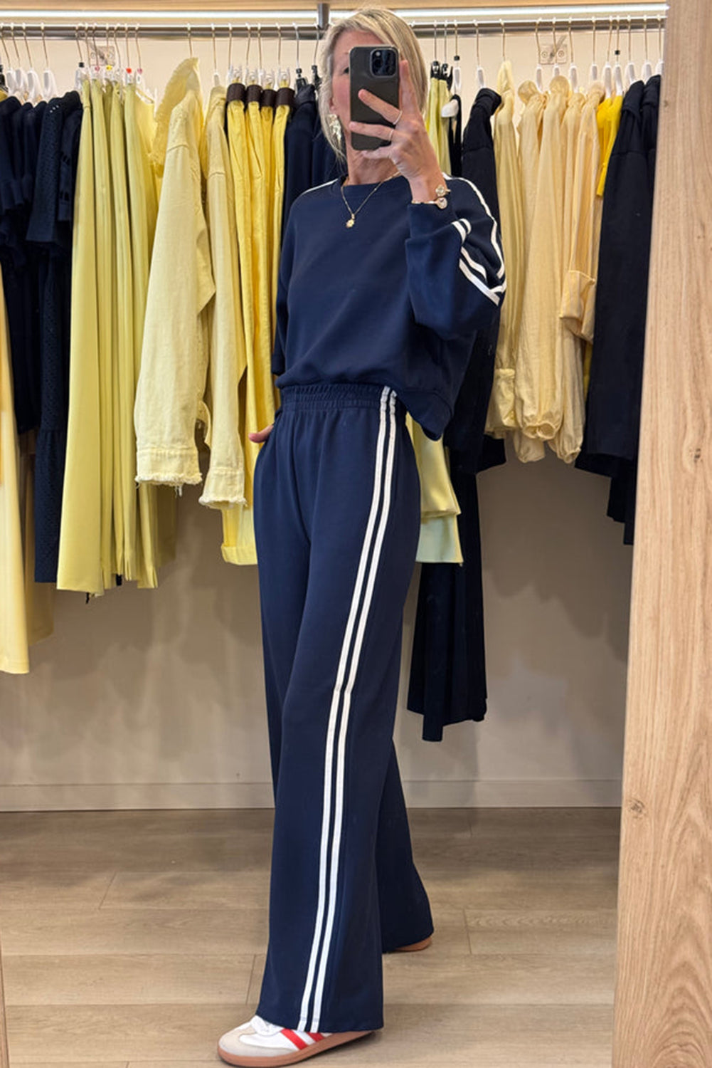 Oatmeal Varsity Striped Detail Cropped Pullover Wide Leg Pants 2pcs Outfit