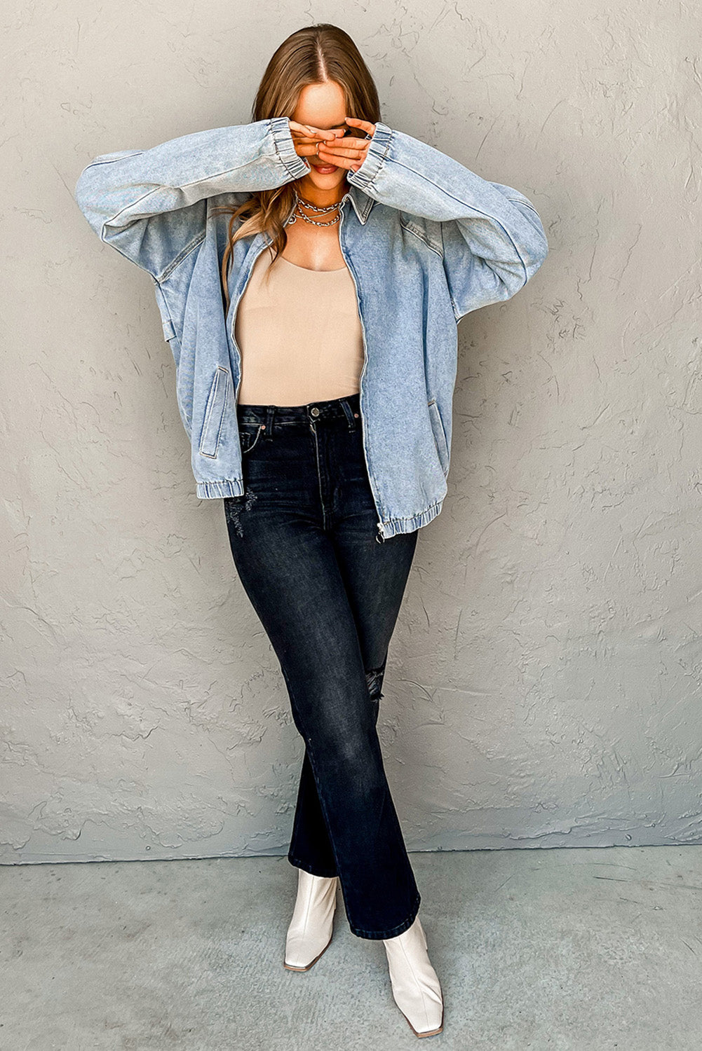 Chaqueta vaquera con cremallera y cuello con dobladillo elástico de Myosotis