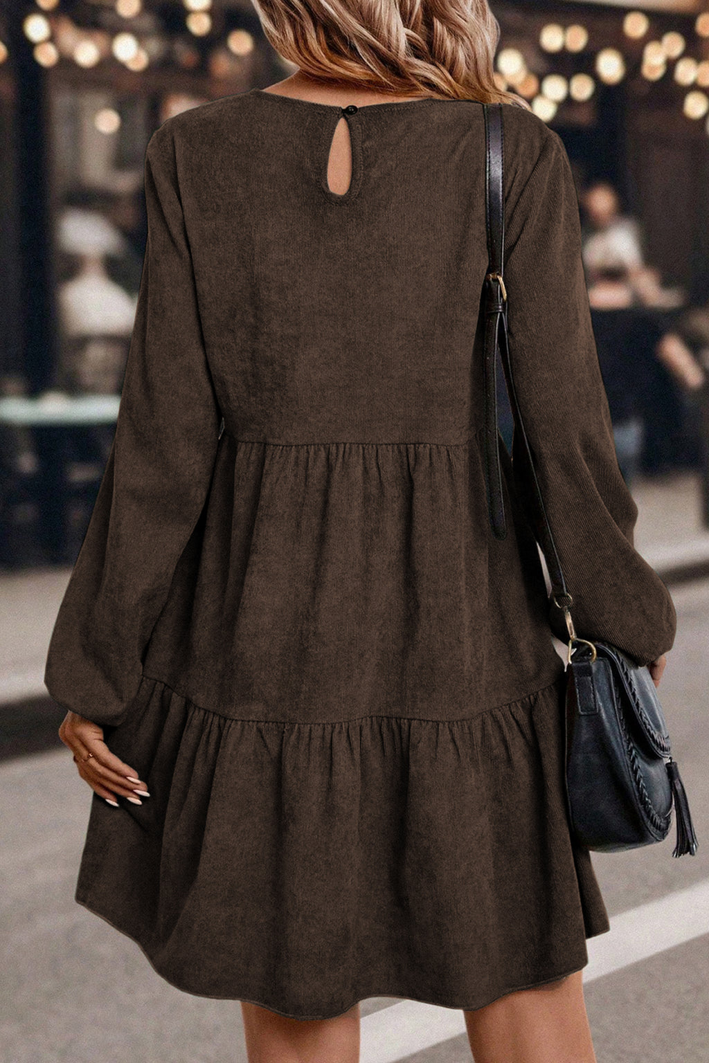 Robe courte à manches lanternes marron foncé