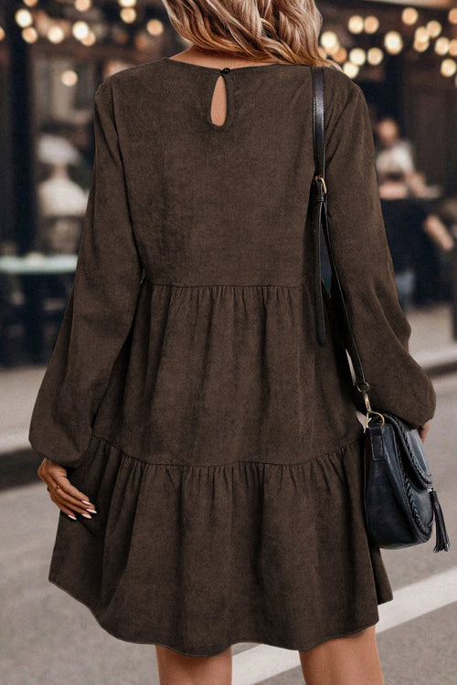 Robe courte à manches lanternes marron foncé