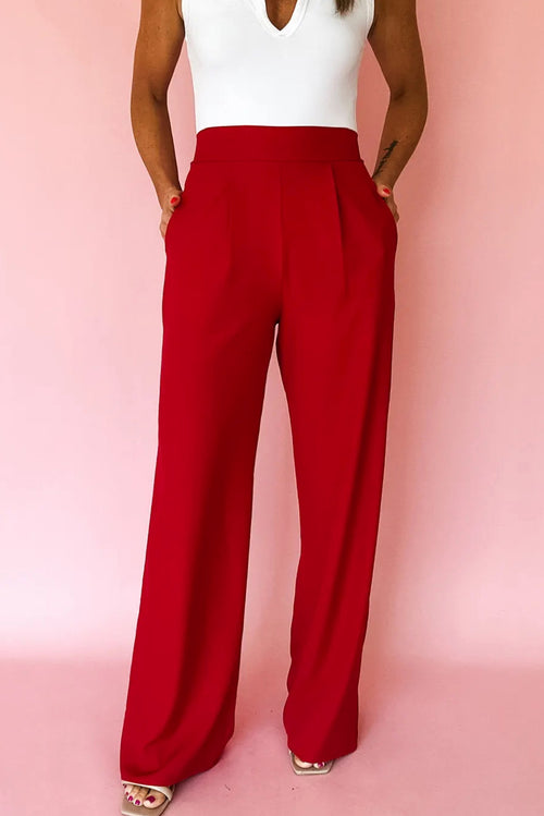 Pantalon rouge flamboyant à plis et à enfiler