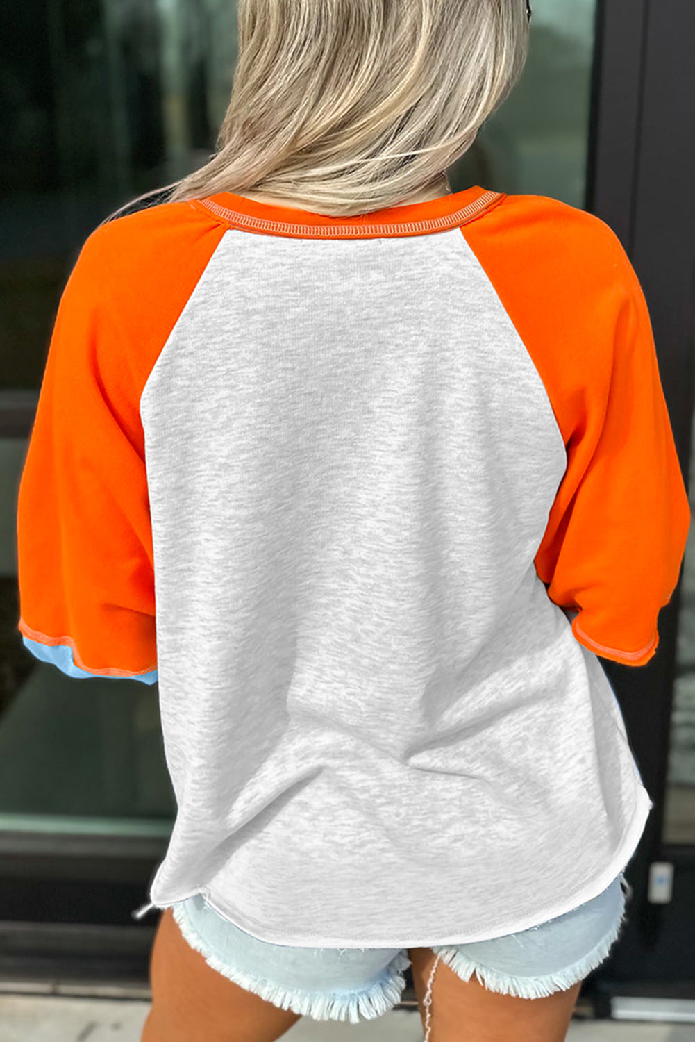 Light Grey HELLO PUMPKIN Patched Graphic Colorblock Raglan Sleeve Top