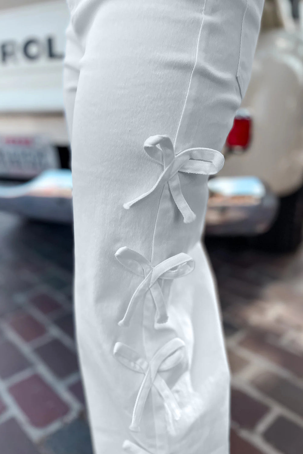 Beau Blue Bow Knot Side Detail Straight Leg Loose Jeans