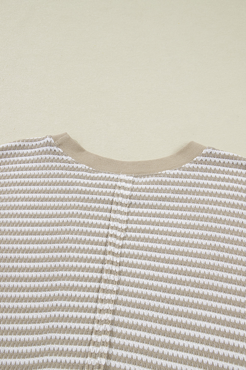 Brown Plus Size Stripe Ribbed Trim Drop Shoulder Long Sleeve Oversized Top