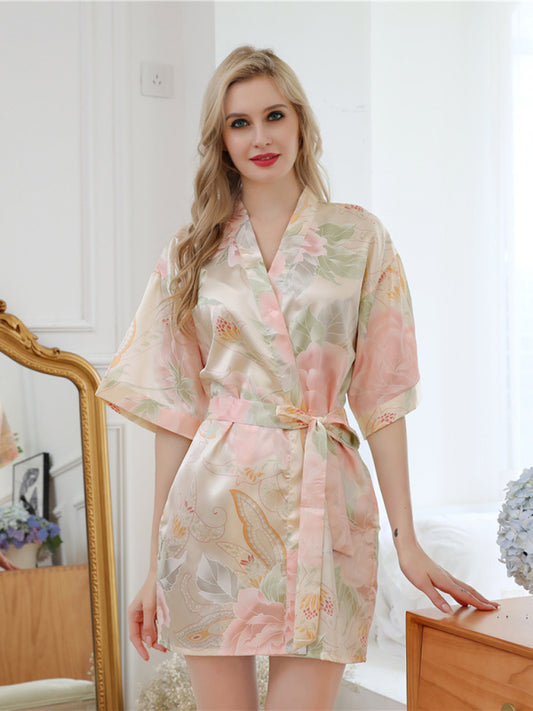 Women's Floral Three Quarter Sleeve Robe