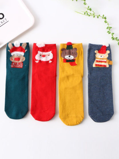 Cotton Tube Socks Stereo Ear Christmas Socks (4 Pairs Of Loading)