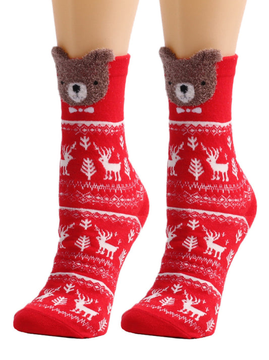 Women Festive Animal Knit Christmas Socks