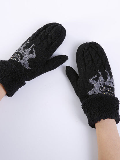 Women's Christmas Fawn Hot Diamond Wool Tie Warm Gloves