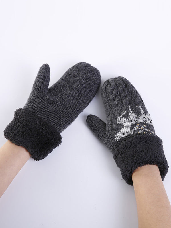 Women's Christmas Fawn Hot Diamond Wool Tie Warm Gloves