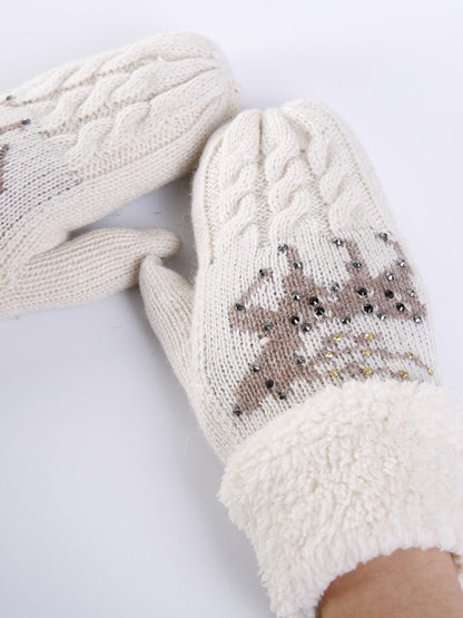 Women's Christmas Fawn Hot Diamond Wool Tie Warm Gloves