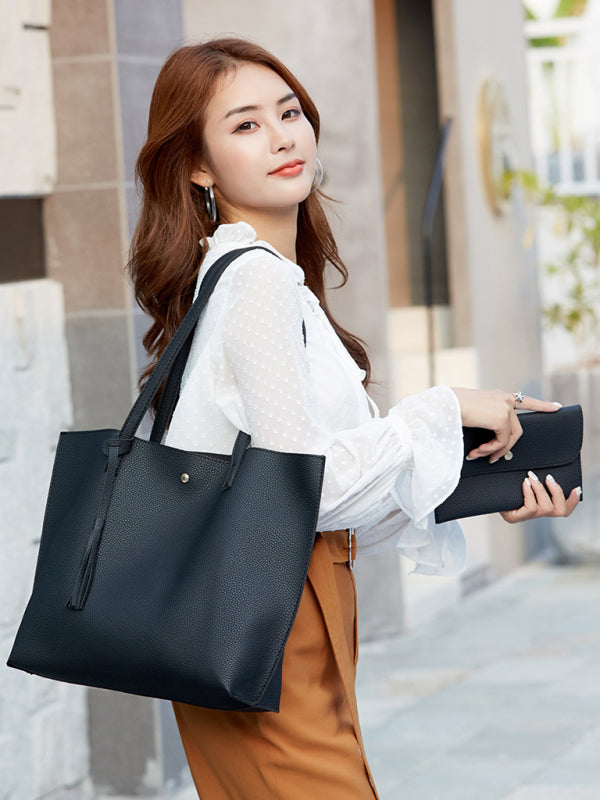 Tassel Zip Bag Large Capacity Shoulder Tote Bag