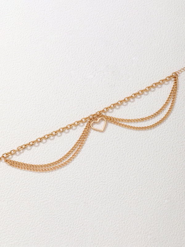 Gold heart-shaped chain anklet tassel snake-shaped pendant three-layer anklet for women