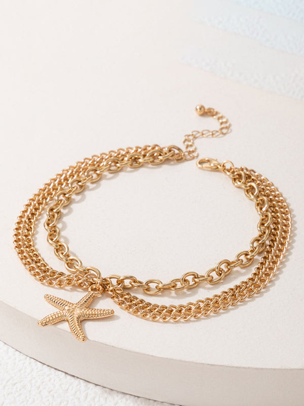 Gold heart-shaped chain anklet tassel snake-shaped pendant three-layer anklet for women