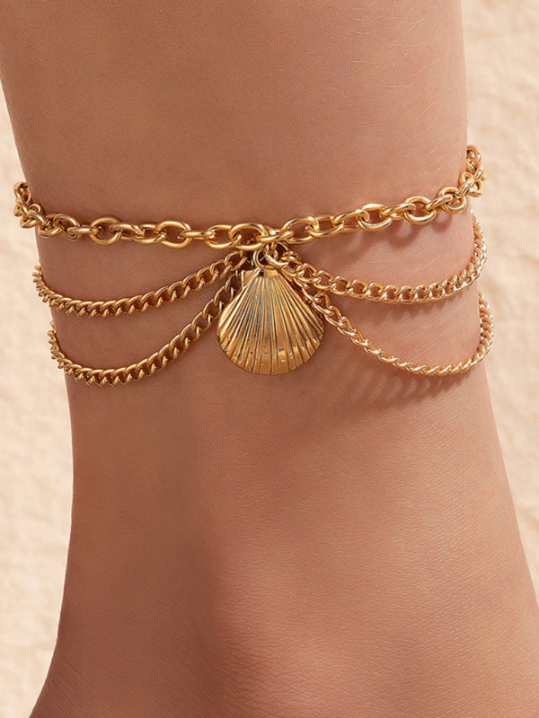 Gold heart-shaped chain anklet tassel snake-shaped pendant three-layer anklet for women