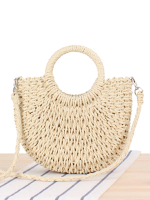 Sac de plage tissé à la main en paille demi-ronde pour femme 