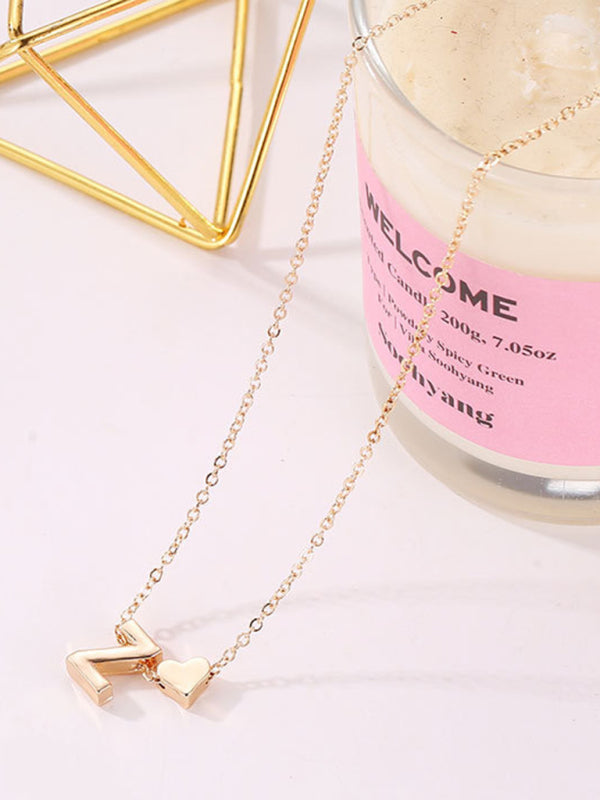 Fashion Love 26 English Letters Simple Necklace Heart Shape Short Clavicle Chain