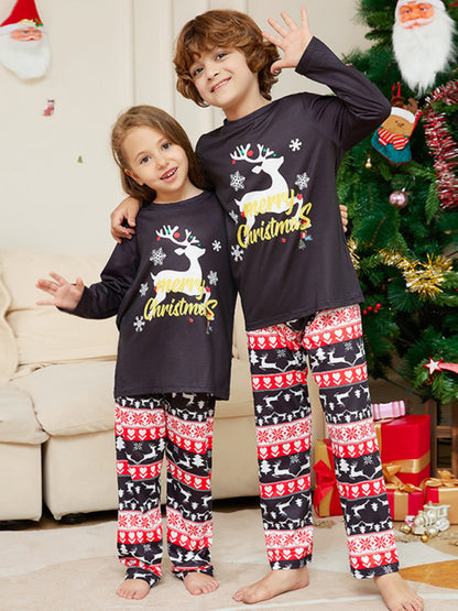 New Christmas Cartoon Elk Letter Round Neck Parent-Child Home Clothes Set Pajamas