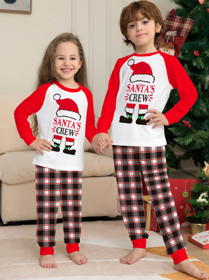 New Christmas parent-child set deer head print home clothes plaid two-piece pajamas