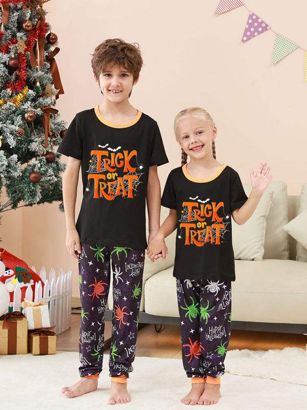 Halloween Christmas Parent-Child Homewear Spider Printed Two Piece Pajamas Short Sleeve Long Pants