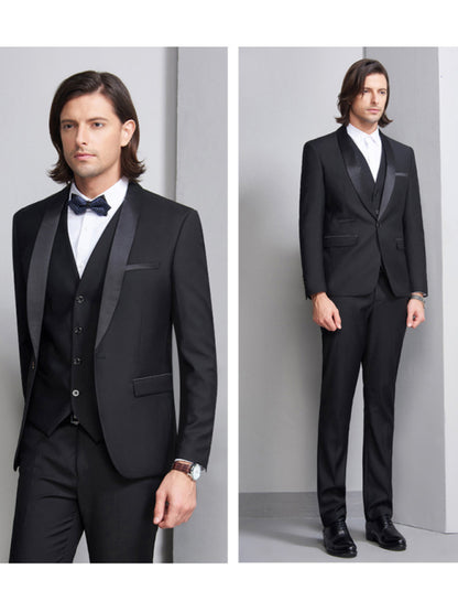 Men's Elegant Lapel Collar Knit Business Suit