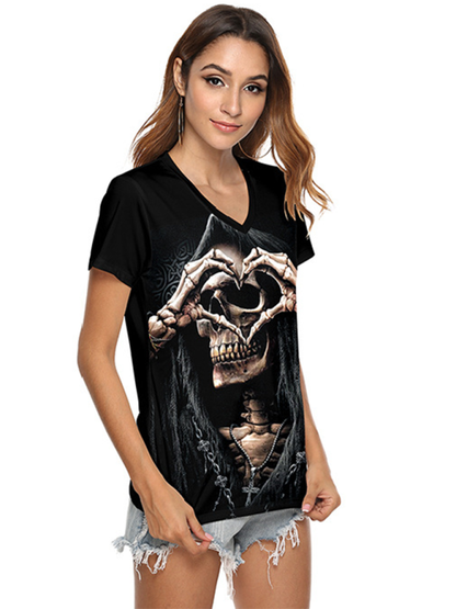 Skeleton Hand Print V-Neck Women's T-shirt