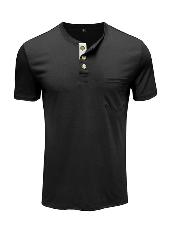 T-shirt décontracté en coton à col Henley pour homme 