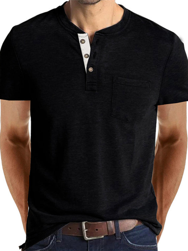 T-shirt décontracté en coton à col Henley pour homme 