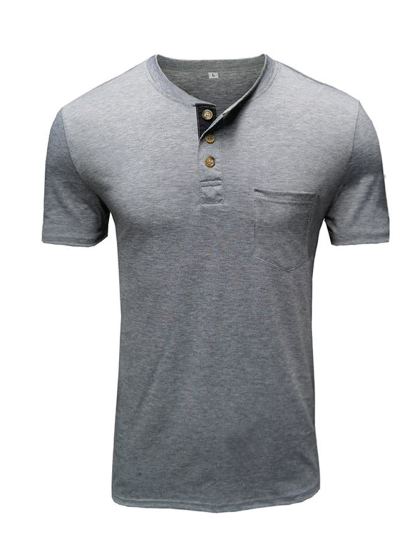 T-shirt décontracté en coton à col Henley pour homme 