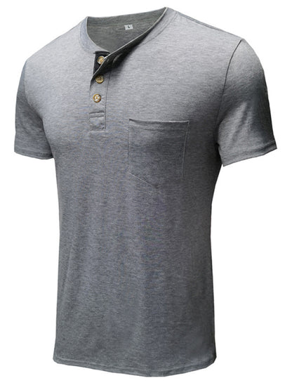 T-shirt décontracté en coton à col Henley pour homme 