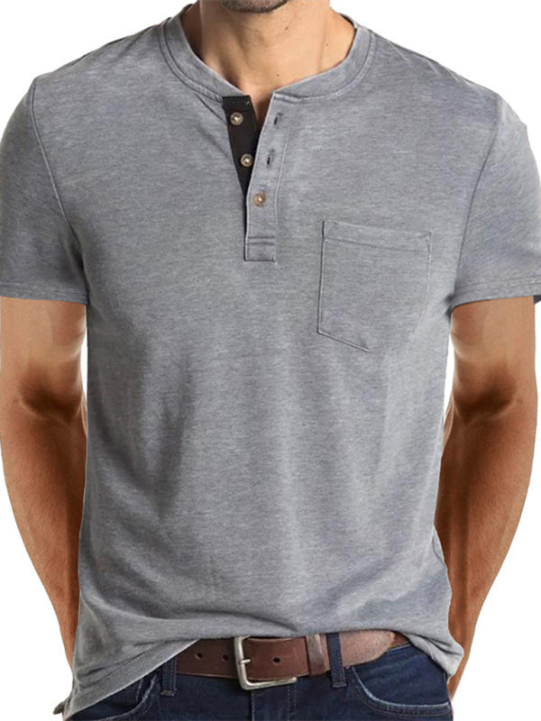 T-shirt décontracté en coton à col Henley pour homme 