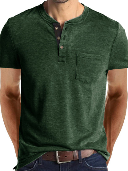 T-shirt décontracté en coton à col Henley pour homme 