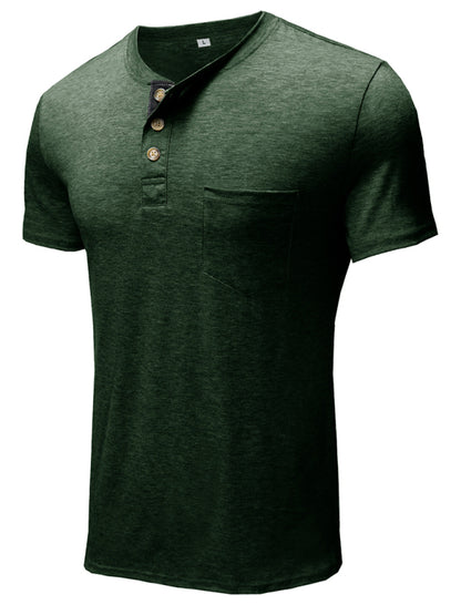 T-shirt décontracté en coton à col Henley pour homme 