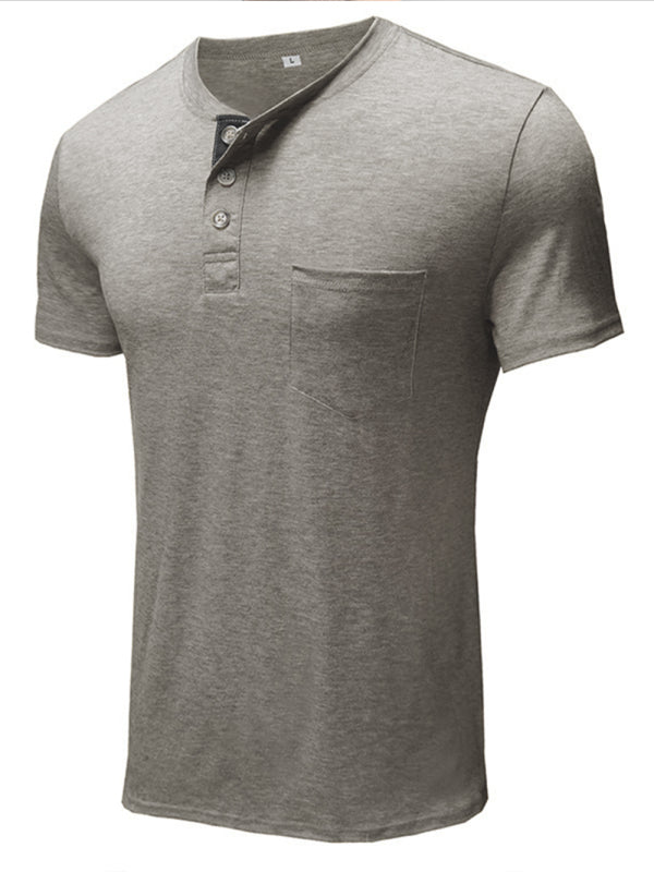 T-shirt décontracté en coton à col Henley pour homme 