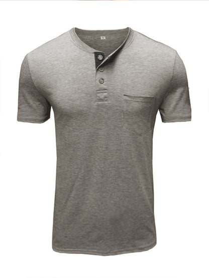 T-shirt décontracté en coton à col Henley pour homme 