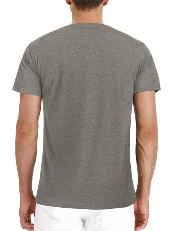 T-shirt décontracté en coton à col Henley pour homme 