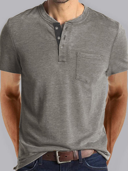 T-shirt décontracté en coton à col Henley pour homme 