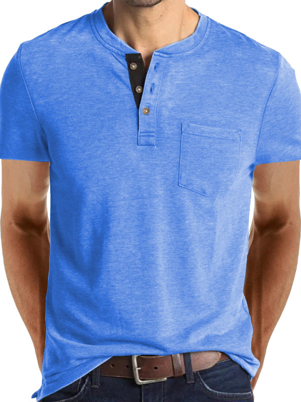 T-shirt décontracté en coton à col Henley pour homme 