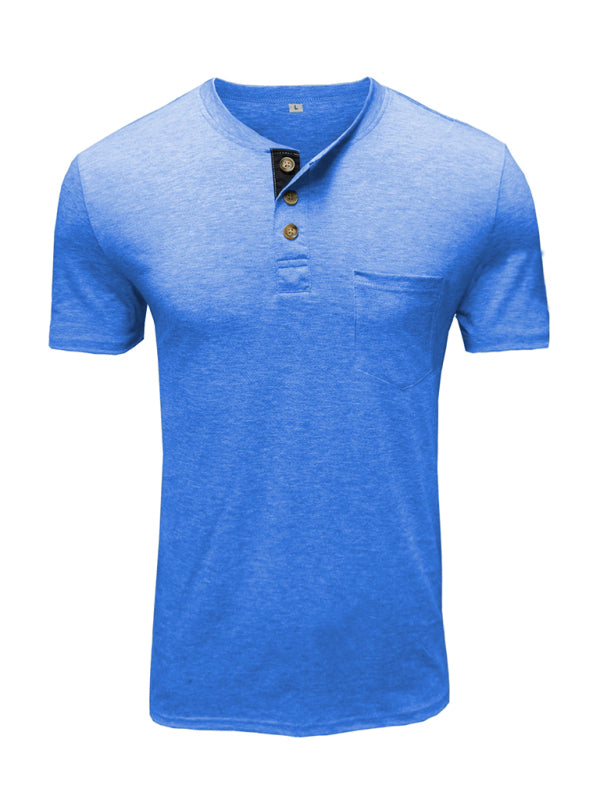 T-shirt décontracté en coton à col Henley pour homme 