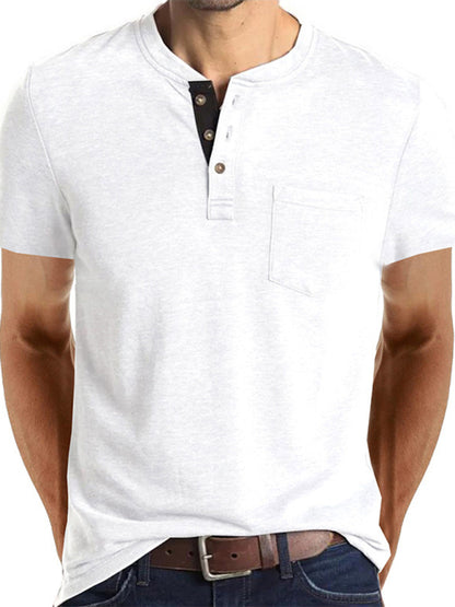 T-shirt décontracté en coton à col Henley pour homme 