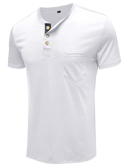 T-shirt décontracté en coton à col Henley pour homme 