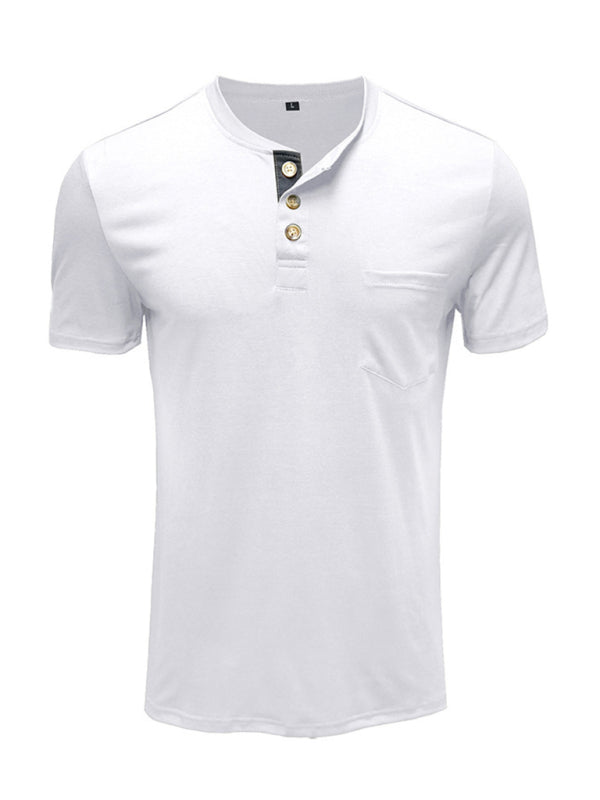 T-shirt décontracté en coton à col Henley pour homme 