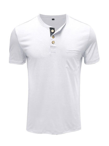 T-shirt décontracté en coton à col Henley pour homme 