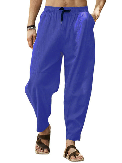 Men's casual loose cotton and linen drawstring hip-hop lantern pencil pants